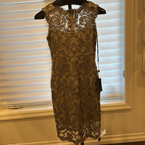 Tadashi Shoji Elegant Gold Sequin Lace Dress - Picture 4 of 10